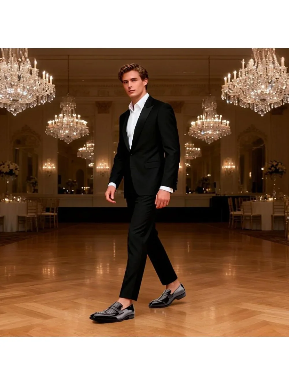 Men's Black Shine Tuxedo Classic Slip On Loafer Formal Imported Dress Shoes